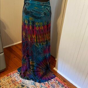 Blue and Pink Tie Front Maxi Skirt Resort Wear